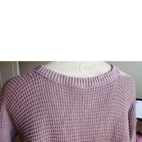Free People Lilac Cold Shoulder Top Waffle Knit Boho Flowy Sweater XS TP Y2K - Picture 6 of 11